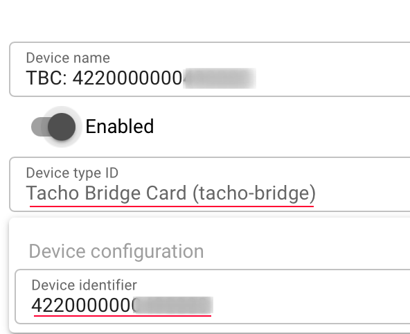 Creating a Tacho Bridge Card device with company card number as identifier