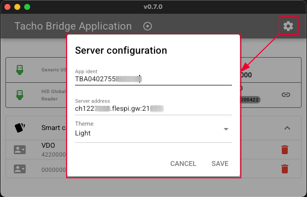 Server configuration panel — App Ident and Server Address